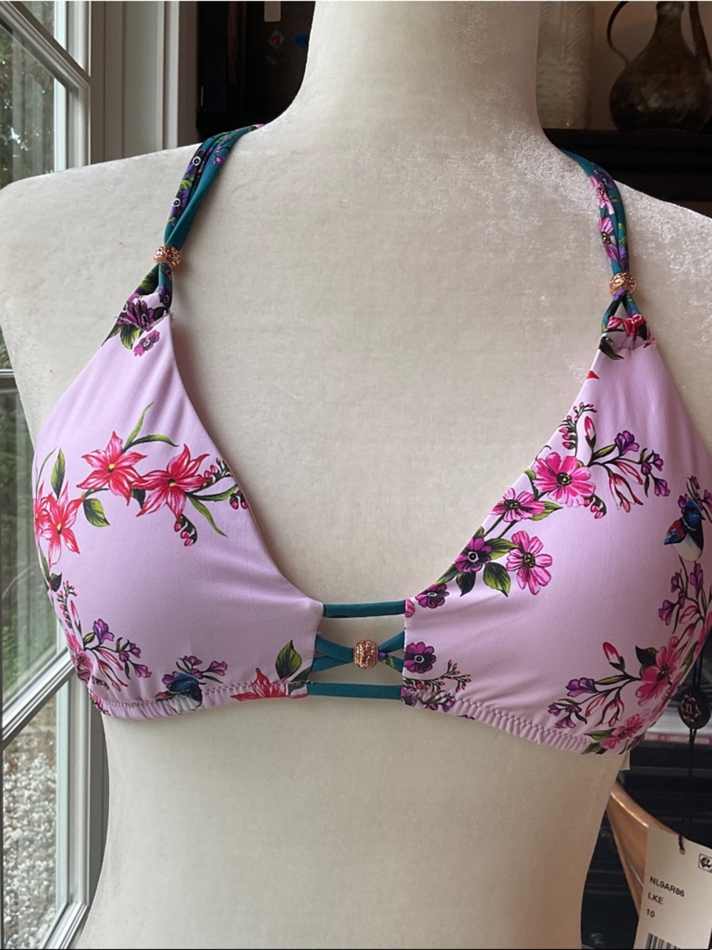 Nanette Lepore Swim bikini top in pink, floral and rose gold
